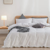 BESTOUCH duvet cover queen white with linen-feel fabric for relaxed comfort.