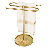 Bethom towel stand gold showing base stability on a bathroom countertop.