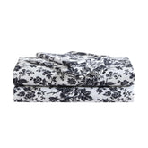 Betsey Johnson queen sheets in toile black closeup show stylish texture