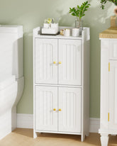 BEWISHOME small floor cabinet with four doors keeps bathroom essentials organized in white