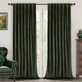 BGment olive green velvet curtains front view, adds luxurious softness to living spaces