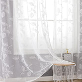 BGment white sheer curtains with embroidered leaf pattern; enhances natural light.