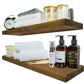 BGMG wood floating shelves 24in walnut wall-mounted showcase natural grain and knots for warmth.