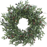 BHHDA Olive Wreath on front door with vibrant leaves and berries for welcoming curb appeal
