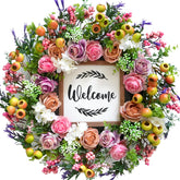 Bibelot Spring Summer Wreath front door with berries and flowers welcomes guests.