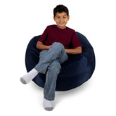 Big Joe Classic bean bag chair in navy offers cozy kid seating with easy-clean surface.