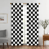 BigLixhgg black-white drapes with checkered flag pattern enhance living room privacy and style