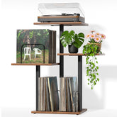 Bikoney Botanical Record Player Stand front view with plant display for organized vinyl access