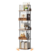 Bikoney rotating bookshelf 360-display showcases books and decor in a space-saving corner.