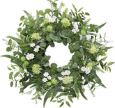 BINFEN green eucalyptus wreath on front door for year-round curb appeal.