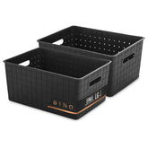 BINO plastic storage basket large black in a drawer for quick organization.