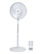 Black+Decker stand fan with pedestal base delivers stable cooling for any room.