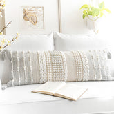 BlissBlush gray lumbar pillow cover with front pattern adds boho texture to your living room