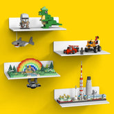 BlissBox brick display shelf with dual-sided baseplate for secure LEGO layouts.