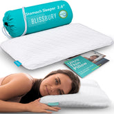 BLISSBURY stomach sleeping pillow shows flat profile for belly sleepers