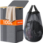 BlissTotes laundry basket with lid demonstrating secure closure and clutter-free storage.
