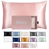 BLISSY silk pillowcase closeup weave highlighting premium mulberry silk for smooth hair