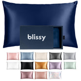 Blissy silk pillowcase close-up showing 22 momme fabric for durable luxury