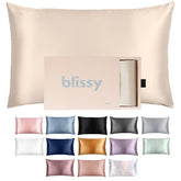 Blissy silk pillowcase king champagne closeup shows luxurious texture reducing hair friction.