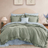 BLOOMHAVEN full comforter set with ruffled edges enhancing a refined bedroom look.
