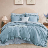BLOOMHAVEN Full Comforter Set close-up of ruffles and texture.