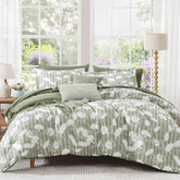 BLOOMHAVEN queen comforter with delphine floral print on sage green bedding for year-round comfort