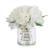 BLOSMON white hydrangea centerpiece in glass vase with LED ambient light