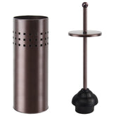 Blue Donuts bronze toilet plunger with holder keeping the bathroom organized.