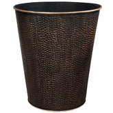 Blue Donuts wastebasket with bronze finish, ideal for compact spaces.