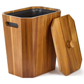 BLUEWEST acacia wastebasket with lid displaying natural grain and odor containment