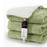 blunique heated blanket with waffle texture provides cozy warmth on couch