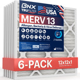 BNX TruFilter 12x12x1 packaging for easy HVAC replacement.
