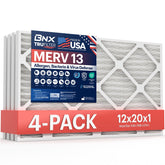 BNX TruFilter 12x20x1 filter close-up showing electrostatic media for efficient filtration.