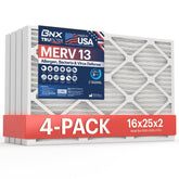 BNX TruFilter 16x25x2 packaging highlights US-made quality for reliable air filtration at home.