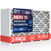 BNX TruFilter 16x25x4 actual size shows a precise, slim-fit for HVAC units