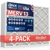 BNX TruFilter 20x25x1 front view with electrostatic pleated media for efficient filtration.