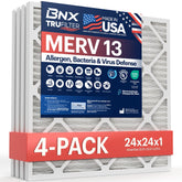 BNX TruFilter 24x24x1 4-pack front view for upgrading HVAC with high-efficiency filtration.