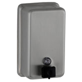Bobrick B-2111 soap dispenser with vertical tank and satin finish for high-traffic restrooms.