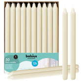 Bolsius Ivory Candlesticks 50-pack displayed for elegant table ambiance.