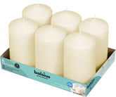 Bolsius Ivory pillar candles 3x6 inch, six-pack, ideal for elegant table centerpieces.