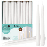 BOLSIUS long white taper candles 30-pack arranged for table decor