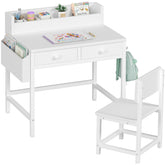 BOLUO white kids desk and chair set top view shows compact workspace