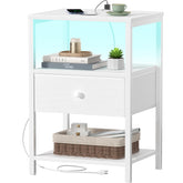 BOLUO white nightstand with charging station and USB outlets for easy bedside charging.