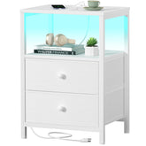 BOLUO white nightstand with charging station beside the bed for easy access