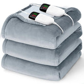 BOMOVA queen-size heated blanket with dual control for personalized warmth on the couch