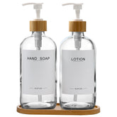 BONLONG clear glass dispenser with bamboo pumps for a sleek kitchen setup