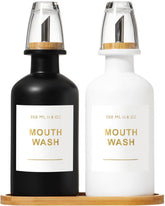 BONLONG mouthwash dispenser with pour-spout in bamboo-stainless for precise pours