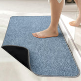 Bosap bath mat blue ultra-thin side view showing low-profile fit under a door