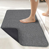 Bosap ultra-thin bath mat under a door showing space-saving design for easy clearance