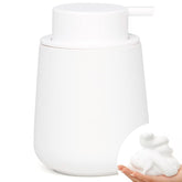 BosilunLife ceramic foaming dispenser on bathroom counter keeps soap neatly organized.